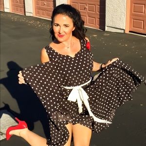 Unique Vintage- Dotted Swing Dress w/ Sash